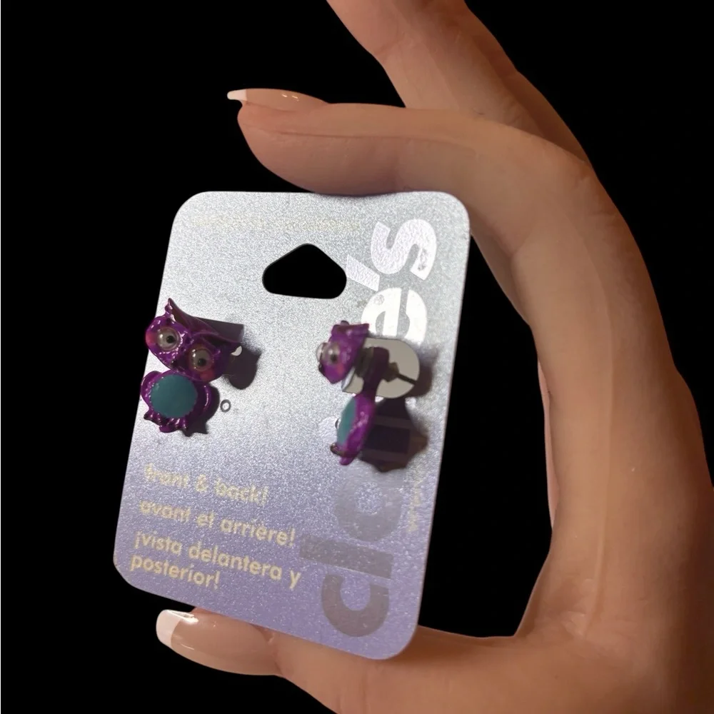 Claire's Vibrant Purple and Teal Owl Earrings